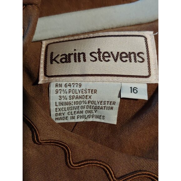 Karin Stevens Vintage Faux Suede Dress/Attached Jacket Tobacco Church Modest 16 - Picture 11 of 12